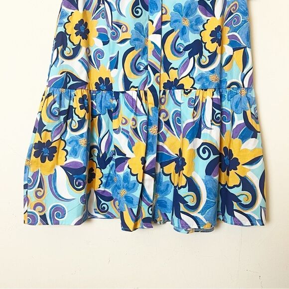 Donna Morgan Vibrant Floral Drop Waist Button-Down Shirt Dress, Sz 4 Blue - Picture 6 of 14